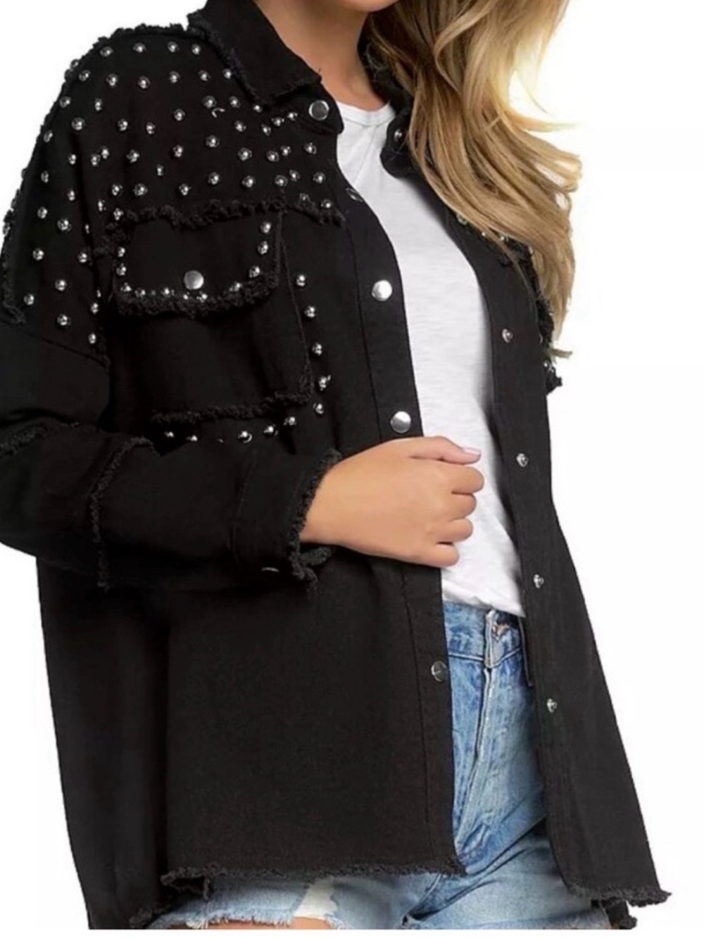Fantastic Fawn Black Studded Denim Shacket